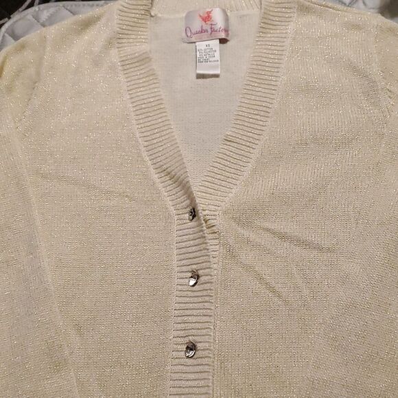 Quaker Factory bling Button Metallic Cardigan XS - Picture 3 of 5